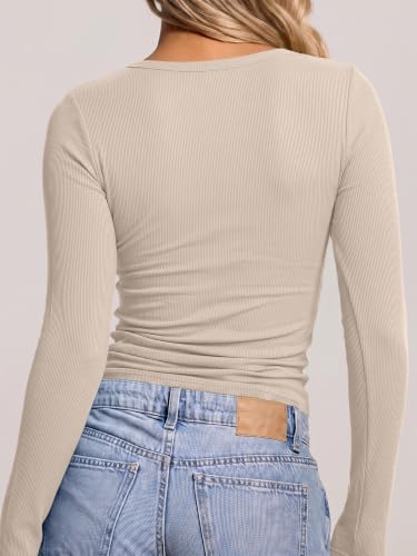 Image of ANRABESS Long Sleeve Shirts for Women Fall V Neck Slim Fit Tops Basic Tee