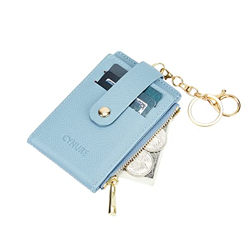 Cynure Women & Men Leather Keychain Card Holder Slim Small Zipper Front Pocket Wallet With 2 Id Window, Skyblue #TOP3