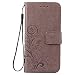 Produktbild Luxus Tasche für iPhone SE 2020 4.7 iPhone 8 und iPhone 7 4.7 Case Außenseite aus Echt Leder Innenseite aus Textil Schutz Hülle seitlich aufklappbar Ultra Slim Cover Hülle Four Leaves Clover (Graue)