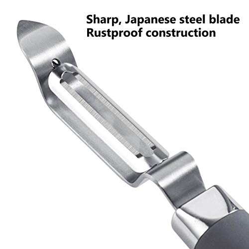 Caperci Swivel Vegetable Peeler - Durable Stainless Steel Potato Peeler with Soft Grip Handle and Storage Hook, Multipurpose Tool Partner for Home Kitchen - Grey