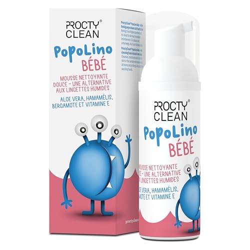 ProctyClean PopoLino Baby Mousse nettoyante douce au lieu de lingettes humides. Rend les fesses et l'environnement heureux avec aloe vera, hamamelis, begamotte et vitamine E