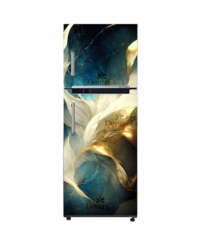 Image of DesignDecor Vinyl 3D Flower Fridge Sticker, 24x60 cm, Marble Texture, Double Door Refrigerator (Multi)