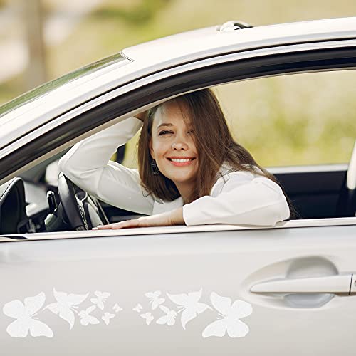 Oiiki 8Pcs Women Butterfly Vinyl Car Decals, 2 Big Butterflies+2 Hearts With Butterfly+2 Butterfly Family+2 Bow Butterfly Reflective Stickers For Auto Truck Suv Wall Art Laptop Phone Case-Silver #TOP5