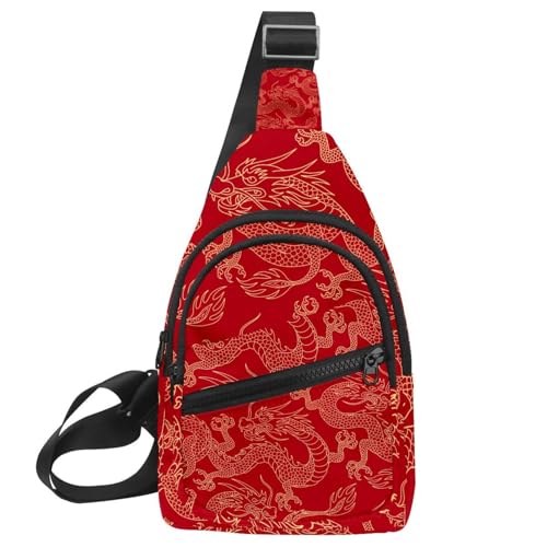 Sac à bandoulière rouge dragon chinois étanche pour voyage et randonnée