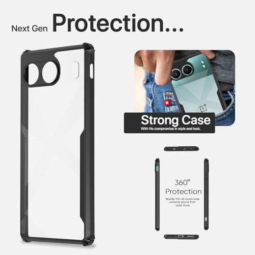 Image of Pikkme Crystal Clear Transparent Back Cover | Ultra Hyrbid | Full Camera Protection | Raised Edge | Bumper Case for OnePlus Nord 4 5G (Black)