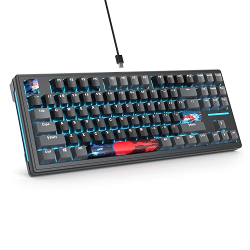 Image of Owpkeenthy 75% Gasket Mounted Mechanical Gaming Keyboard Hot Swappable, Wired 87 Keys South-Facing RGB Keyboard with Quiet Linear White Switch Cherry Keycaps for Win mac (Black)