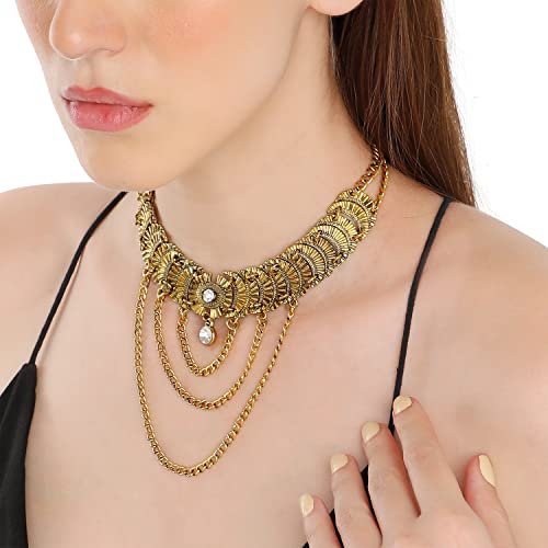 Image of SOHI Contemporary Necklace for Women and Girls, Necklace with Chain detailing for women, Statement jewellery, Fashion Jewellery for women, Imitation, ladies