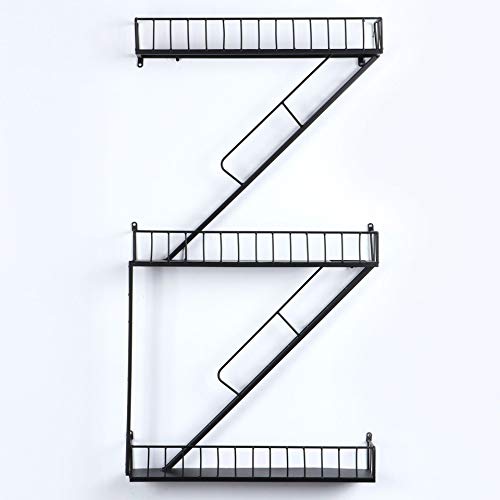 CHOUCHOU Ripiani Centrali Ripiano Scaffalatura retrò Scala Industriale Ferro Arte scaffale Bar Ristorante ripiano Decorativo Appeso a Parete cremagliera Cafe Soggiorno Decorazione (Color : Black)