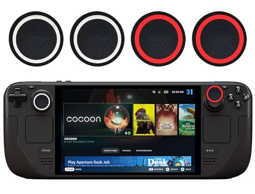 GIOPUEY Joystick Thumb Stick Grips Cap Compatible with Steam Deck Oled, 4 Pack Silicone Thumb Grip Caps Joystick Caps Protective Case Cover, Soft Anti-Slip - Black/Red+Black/White