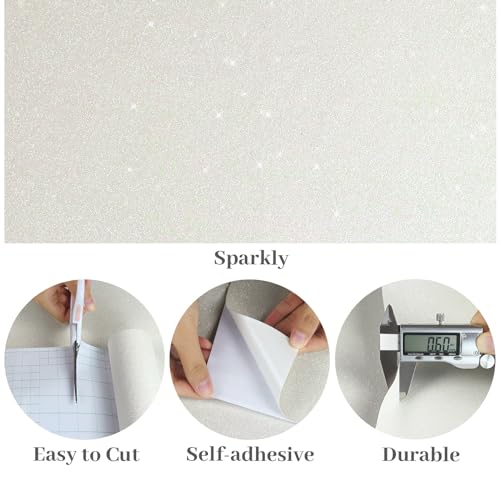 VaryPaper 15.7''x315'' Off White Glitter Peel and Stick Wallpaper White Glitter Contact Paper for Walls Mirror Frame Border Removable Self Adhesive Sparkle Wall Paper for Bedroom Bathroom by VaryPaper - Used condition - Image 6