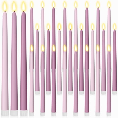 Image of Macarrie 24 Packs Flameless Taper Candles Battery LED 11 inch,Morandi Purple