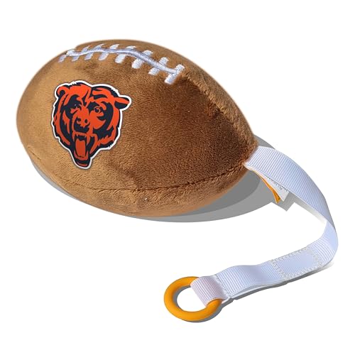 Image of Chicago Bears Plush Football Pacifier Holder by Smilo - Officially Licensed NFL Soother Holder - Soft Plush Toy and Dummy Holder - Fits Any Pacifier - Stroller Accessory & Newborn Essential
