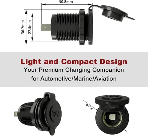 DAMAVO 12V Zigarettenanzünder Steckdose – Hitzebeständig & rostfrei – Nylon-Gehäuse mit wasserdichtem Deckel, Einbau für Auto, Wohnmobil, LKW, Boot, ATV (1 Stück)