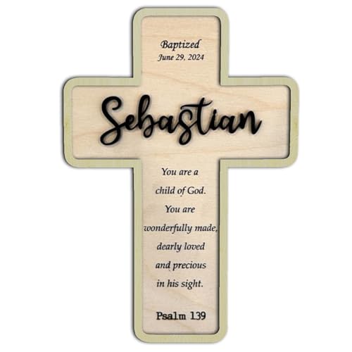 Image of Godashop Personalized Baptism Cross Wood Sign, Wooden Sign Baptism Gifts For Baby, Christening Gifts Crosses for children, Baptized Cross Sign, Dedication Gift - A6