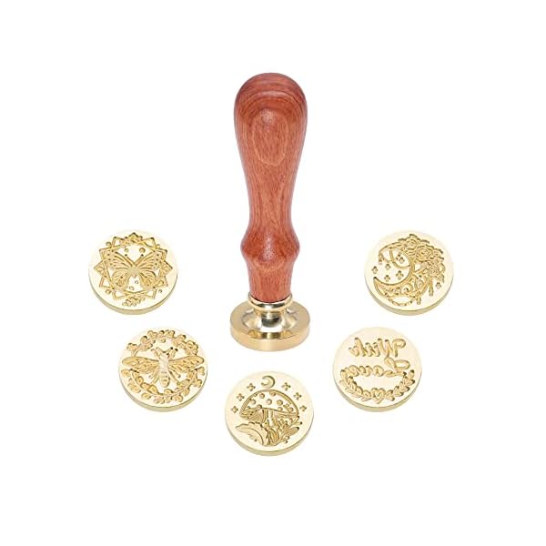 SWANGSA Juego de sellos de cera vintage, 6 cabezales de sello de cera + 1 kit de sello de sellado de mango de madera… - Imagen 5