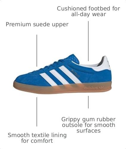 Image of adidas Gazelle Indoor Mens Sneakers, Blue Bird /Cloud White /Gum, Size 6
