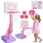 Basketball Hoop and Stand for Kids Adjustable Height 2'3"-4'7" with Basketballs, Toddler Childs Basket Ball Hoop and Stand Indoor Outdoor Garden Toys for 1 2 3 4 Boys Girls Birthday