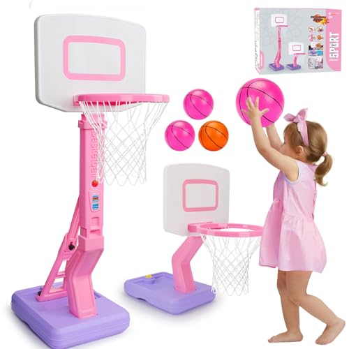 Panier de Basket Enfant 2 3 4 5 Ans, Panier De Basket Exterieur Interieur Hauteur Réglable 70-138cm avec Ballons de Basket et Pompe, Jeux Endant Jeu Exterieur...