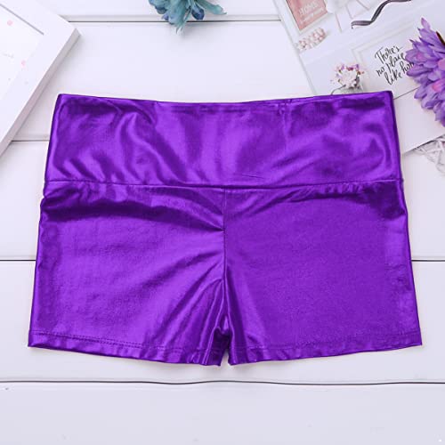 CHICTRY Kids Girls Metallic Shiny Stretch High Waisted Athletic Booty Dance Shorts4