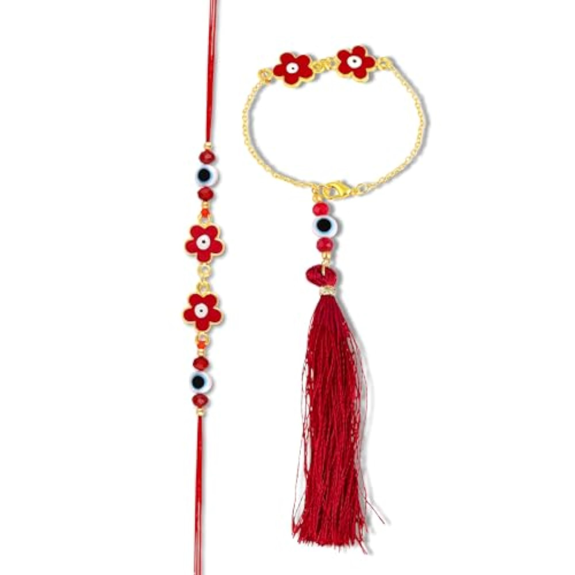 Handcrafted Floral Evil Eye Couple Rakhi Set