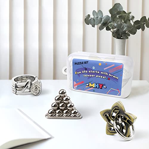 Mhy Brain Teaser Puzzles,3Pcs Cast Metal Puzzle Game Toys,3D Highly Difficult Adult Puzzles, Iq Educational Box For Teens #TOP3