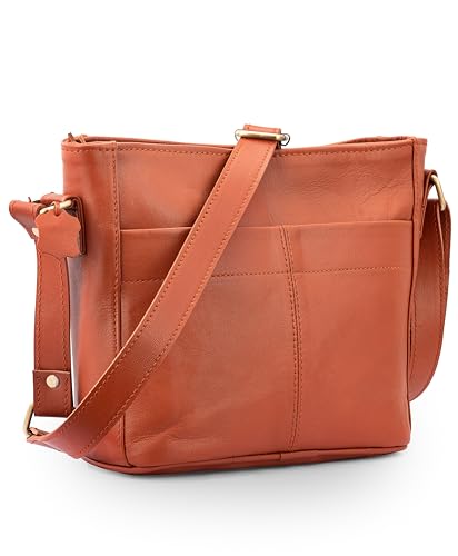 URBAN LEATHER Sac à bandoulière vintage fait à la main en cuir véritable pour femme, sac à main, taille S, marron camel/marron clair, marron, 8...