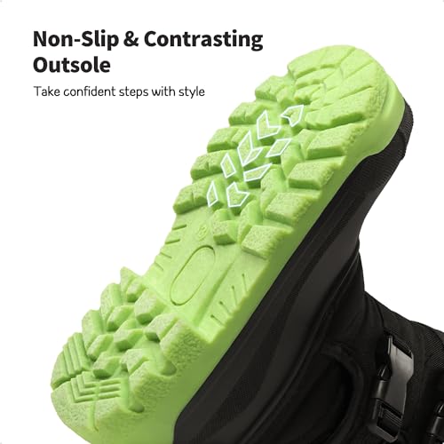 DREAM PAIRS Boys Snow Boots Bright Colored Outsole Hook and Loop Slip Resistant Mid Calf Faux Fur Lining Winter Shoes for Little/Big Kids3