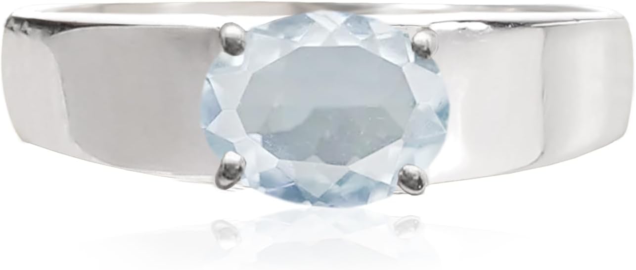 925 Solid Sterling Silver Sky Blue Topaz Solitaire Ring for Women, Handmade Minimalist Gemstone Engagement or Promise Ring, Fine Jewelry Gift