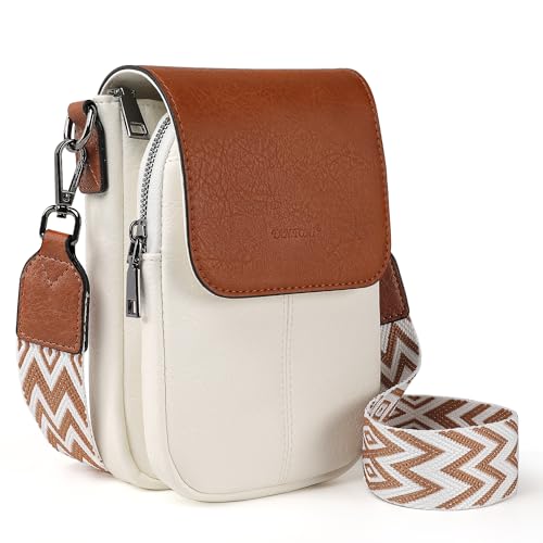 Image of TANTOMI Small Crossbody Bags for Women, Small Purses with Card Slots Phone Purse Wide Adjustable Strap (White /Light Brown)
