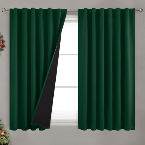 BGment Emerald Green Short 100% Blackout Curtains 45 Inch Length with Liner