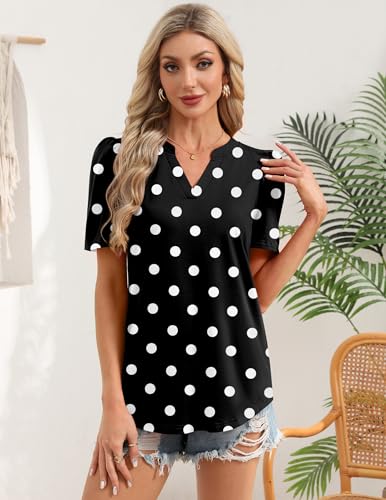 Image of Zeagoo Women Blouses Puff Short Sleeve Tops V Neck Dressy Casual Spring Shirts Boho Floral Cute Clothes 2026