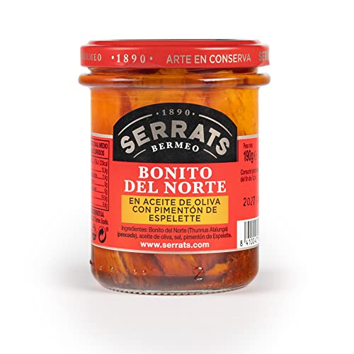 Conservas Serrats - Bonito del Norte en Aceite de Oliva con Pimentón de Espelette - Frasco de 190g