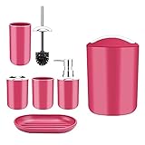 Papillon Bathroom Accessories Set-6 Piece Plastic Gift Set Toothbrush Holder,Toothbrush Cup,Soap Dispenser,Soap Dish,Toilet Brush Holder,Trash Can,Tumbler Straw Set Bathroom (Red)