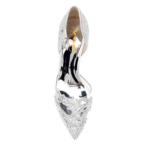 Image of XYD Women's Pumps, Elegant Pointed Toe, D'Orsay Kitten Low Heels, Rhinestone Studs, Slip-On Satin Shoes for Wedding