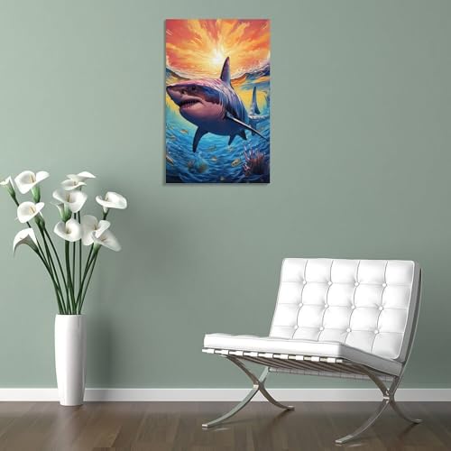 Mur vide resolu avec ce tableau impression sur toile requin pour salon