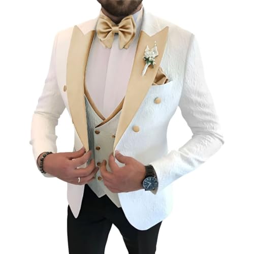 Mens Suit Jacquard Floral Wedding Prom Suits 3 Piece Double Breasted Blazer Vest Pants Set4