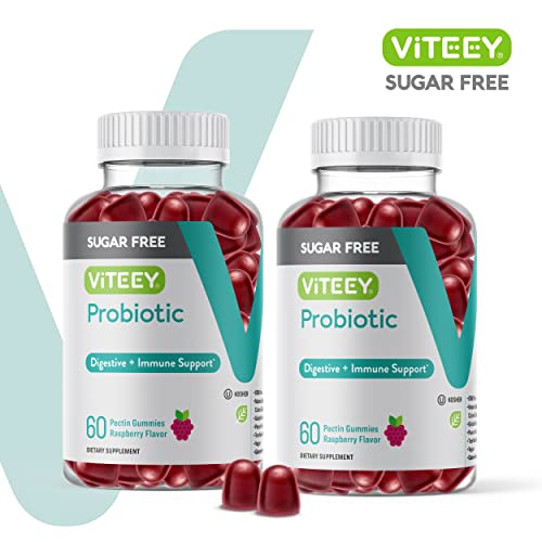 Sugar Free Probiotic Gummies - Extra Strength 2 Billion Cfus For Immune And Digestive Support For Adults, Teens, & Kids - Vegan, Gluten Free, Gelatin Free, Non Gmo, Chewable Raspberry Flavored Gummies #TOP1