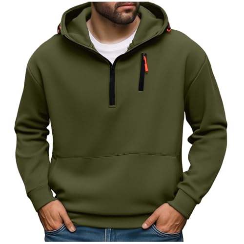 Tactical Hoodies for Men 1/4 Zip Pullover Casual Fleece Lined Hooded Sweashirts Fall Winter Warm Hoodie with Pockets