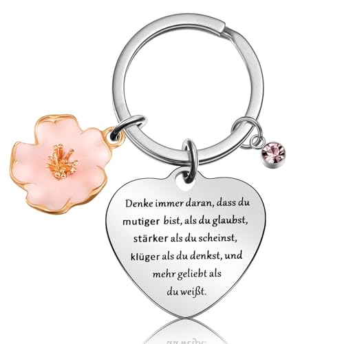 Otuuz Glücksbringer Schlüsselanhänger Motivationsgeschenke Mutmacher Geschenk Schlüsselanhänger Aufmunterung Geschenk für Frauen Freundin Enkelin Kollegin Geburtstag (Rosa, Herzförmig)