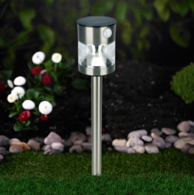 MeLiTec Solarleuchte SO49 aus Edelstahl mit Bewegungsmelder, Ø 10 cm, 6 LEDs, bis zu 6 Stunden Leuchtdauer, inkl. Erdspieß