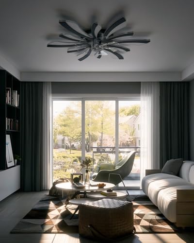 Yunlong Smart Lampadario Con Ventilatore Da Soffitto, Wifi Plafoniera Con Ventilatore Compatibile Con Alexa Google Home, Lampada Con Ventola Techo Per Camera Da Letto, Cucina, Nero - 9