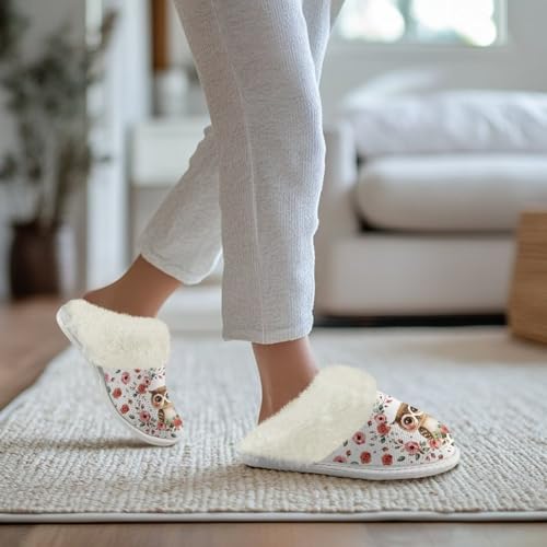 House Slippers for Women Indoor Fluffy Slippers with Fur Edges, Travel Cotton Flannel Slippers Slip On Home Shoes4