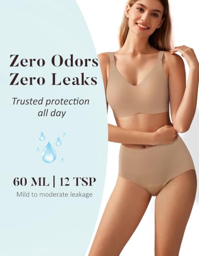Image of AIRCUTE Washable Urinary Incontinence Protective Underwear for Women Leak Proof Absorbent Reusable Panties 60ML 1 Pack (Sandy, Large)