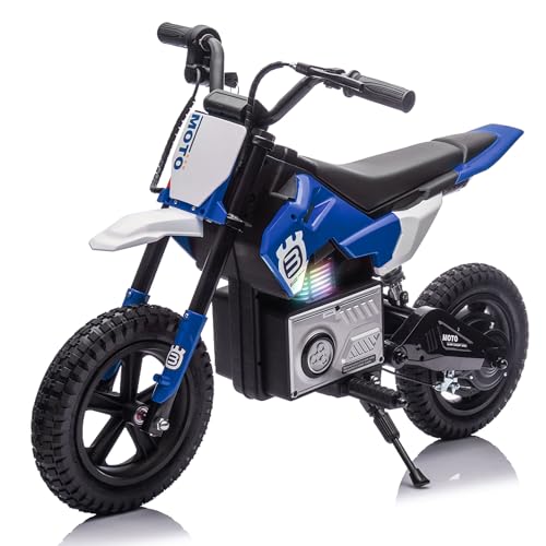24V Electric Dirt Bike for Kids, 200W Electric Motorcycle - Up to 9.3MPH, LED Breath Lamp, Bluetooth, 2-Speed Modes Electric Bike for Kids (Blue)