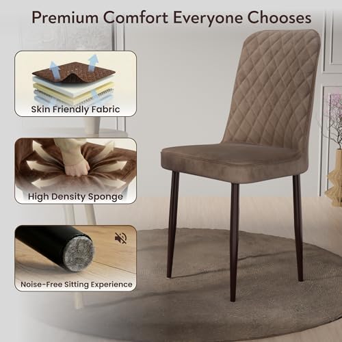 Image of IKON Premium Velvet Dining Chair with Cushioned Seat & Metal Legs | Premium Accent Chair for Living Room, Bedroom & Balcony | D.I.Y (Amber Brown)