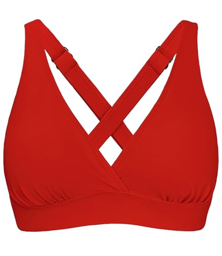 Image of Women's Sporty Adjustable Wide Straps Bikini Top Large Bust Criss Cross Back Supportive Swimsuit Tops Only