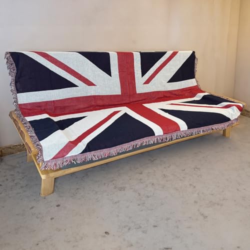 モデルノ ラ テール コットン 素材 130cm×180cm ベッド ソファー マルチ カバー テーブル クロス フリンジ 付き ラグ カーペット マット エスニック ML-CMC アウトドア 布団 (イギリス国旗)