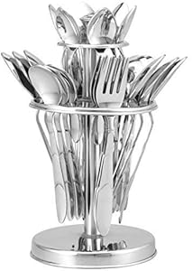 Parage Blossom Stainless Steel Cutlery Set - Set of 25 (Contains: 6 Table Spoons, 6 Forks, 6 Tea Spoons, 6 Soup Spoons, 1 Stand), Silver