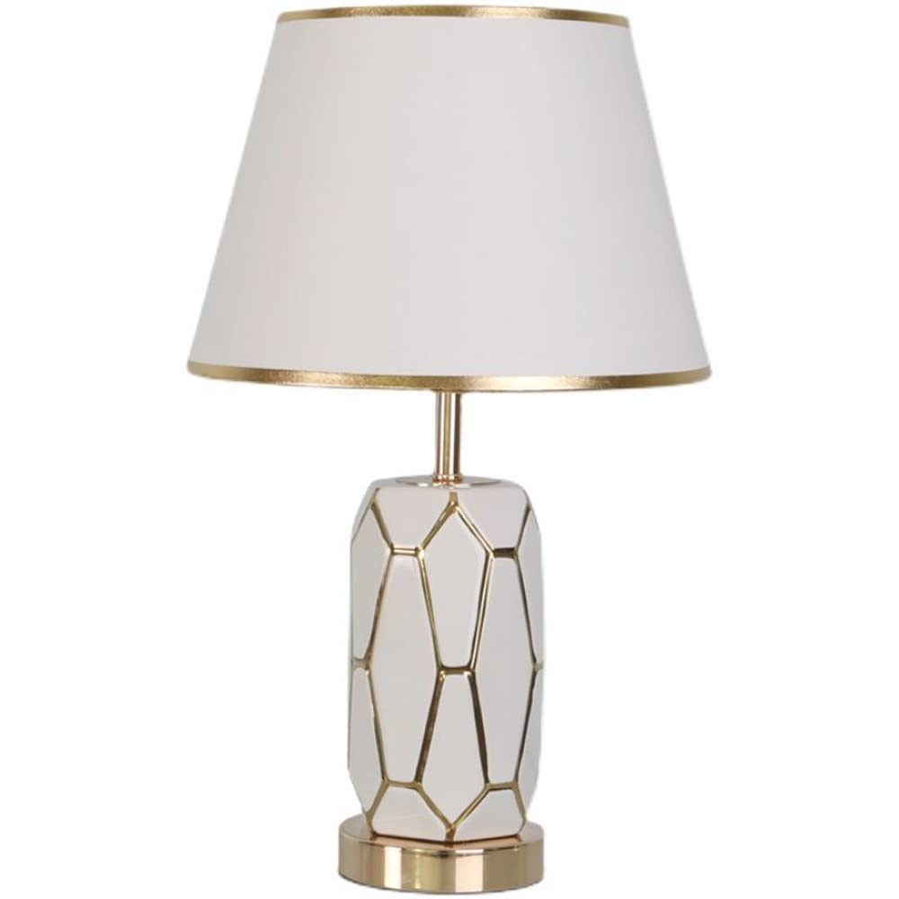 White Ceramic Table Lamp with Fabric Shade - Amen Desk Lamp for Bedroom, Living Room, and Office