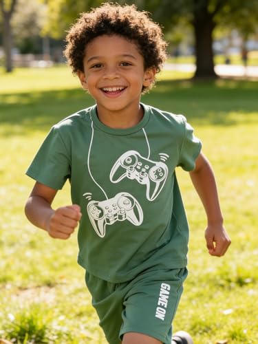 Image of KIDLAGA Kids Toddler Boy Clothes Outfits Bear Print Tee + Plaid Shorts 2 Pieces Summer Shorts Set